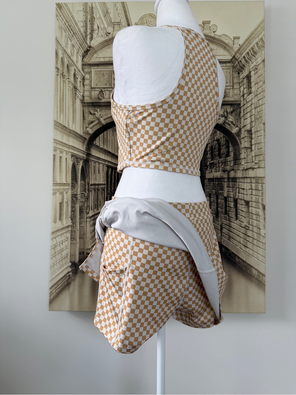 Like New Checkerboard Halter Crop Top & Skirt Set - Beige - Picture 14 of 16